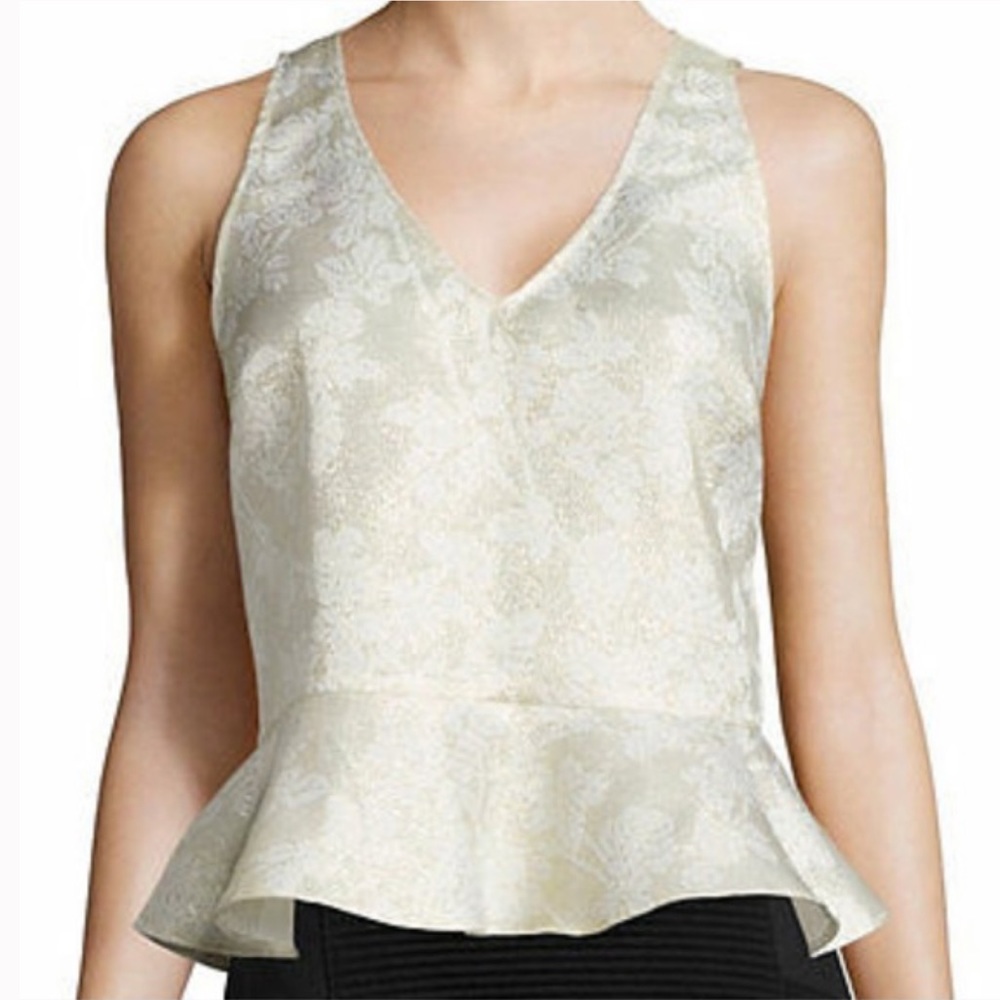 White & Gold Metallic Peplum Top / XL